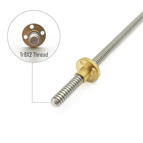2PCS 400mm（15.75 Inches）Tr8x2 Lead Screw with T8 Brass Nut (Acme Thread, 2mm Pitch, 1 Start, 2mm Lead) for LCD DLP SLA 3D Printer Z Axis and CNC Machine