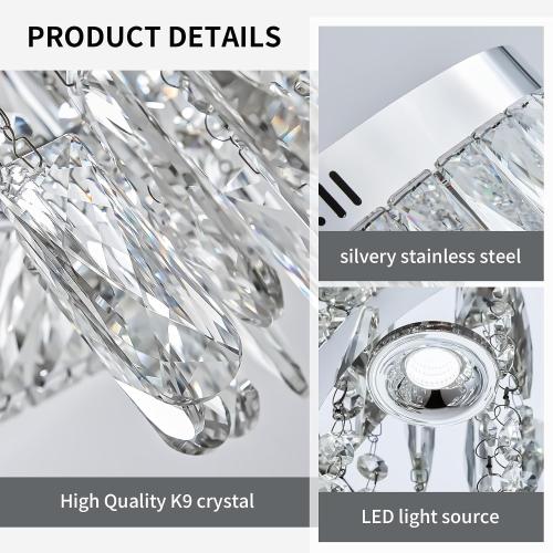 Modern Dimmable Led Crystal Chandelier: Flush Mount Crystals Ceiling Light with Remote - 24 Silver Ceiling Lighting Fixtures Round Crystal Chandeliers for Dining Room Bedroom Living Room Entryway