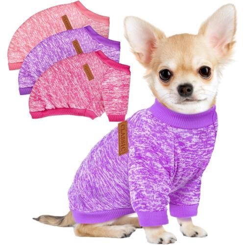 3 Pack Dog Sweaters for Small Dogs Girl Boy Winter Fleece Clothes Warm Soft Dog Sweatshirt Outfit for Dogs Cats Pet Apparel
