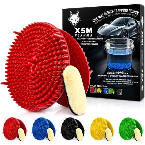 10.4 Car Wash Bucket Grit Trap Insert, 2-Pack with Mitt, Red