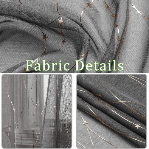 2 SMILE WEAVER Grey Sheer Curtains 84 Inch Long for Living Room,Privacy & Light Filtering Semi Sheer Curtain with Star Print Design,Lightweight Voile Transparent Bedroom Window Drapes,2 Panels
