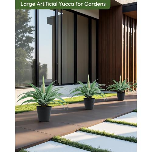 Velener Artificial Agave Plant in Black Pot with Real Stone Pebbles, Large Fake Agave Plants with Green Serrated Leaves, Faux Yucca for Indoor and Outdoor Decor-17 Inches Tall, 29 Leaves