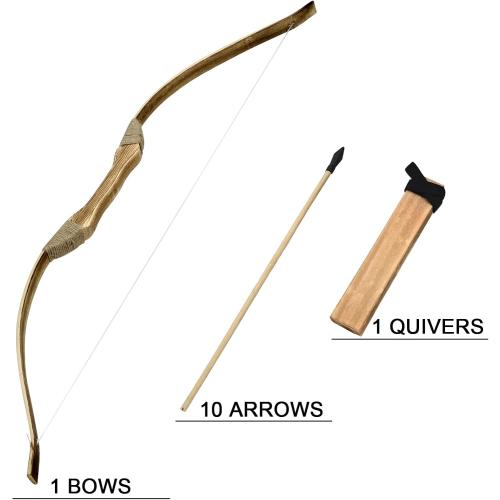 Kids Bow and Arrow Set, 32 Inch Archery Set Handmade Wooden Toy Bow and Arrow for Kids 4-6 8-12, Cosplay Game Costume Prop Play, 1 Bows 1 Quivers and 10 Wood Arrows, Gifts for Youth Boys & Girls