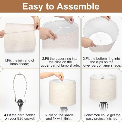 Lampshades Set of 2, Drum Lampshades 11.6 Top x 12.6 Bottom x 9.8 High, Seaside village Medium Lampshades (Spider Fitter), Beige Lampshades Natural Linen Hand Crafted, Easy Assembly Required