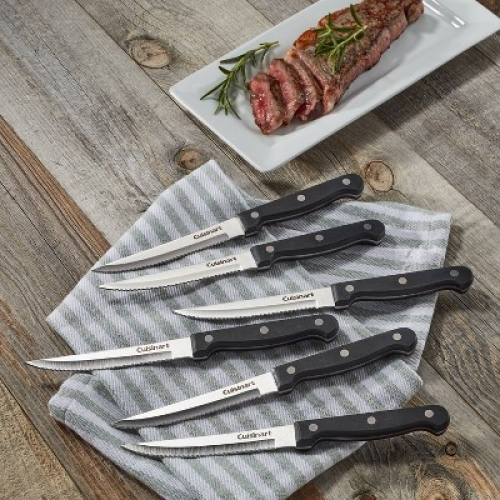 Cuisinart 6pc Stainless Steel Triple Rivet Serrated Steak Knives with Blade Guards