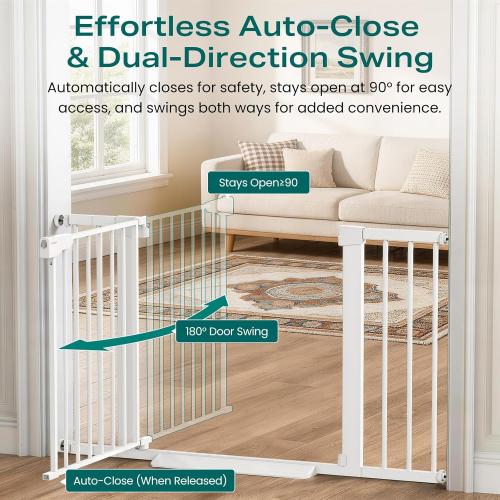 Cumbor 30-46 Baby Gate for Stairs, Auto Close Dog Gate for Doorways White | Toddler Safety Essentials for the House, Mom's Choice Awards Winner-Easy Install Pressure/Hardware Mounted Pet Gate for Dogs