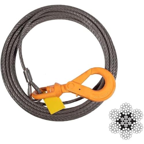 Mytee Products 1/2 x 100' Winch Cable Rope Wrecker Tow Truck Rollback - Steel Core w/Hook, 23,600 lbs Breaking Strength