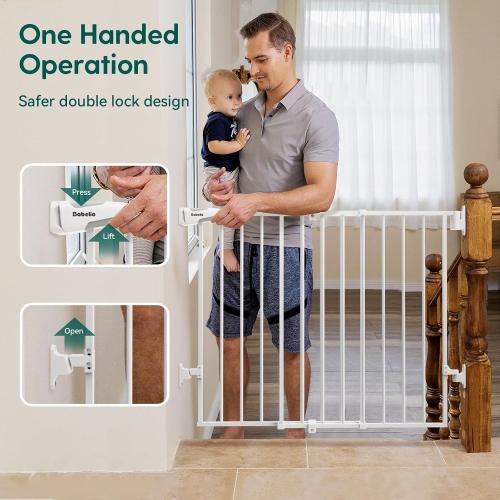 Babelio Baby Gate for Stairs, Kitchen & Doorways, 26-43 W 28 H No Bottom Bar| Easy Installation| One-Handed Operation| Auto-Close| Hardware Mount (Drill Needed) Safety Dog/Pet Gate Indoor (White)