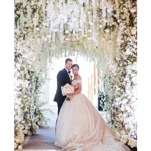 12Pcs Artificial Wisteria Flowers 3.6 Feet/Piece White Dense Artificial Fake Wisteria Vine Ratta Hanging Garland Silk Flowers String Home Party Wedding Decor(White-Dense)