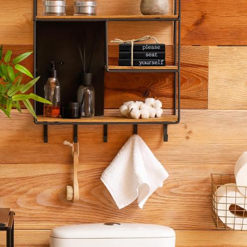 Farmhouse Bathroom Decor - Funny Rustic Wooden Mini Books, Black