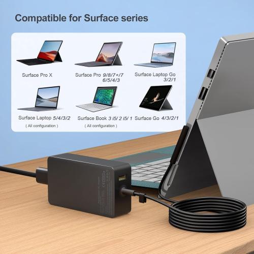65W Surface Pro Laptop Charger for Microsoft Surface Pro 9, 8, 7 , 7, 6, 5, 4, 3, X, Surface Laptop 5 Studio 4 Go 3 2, Surface Go 3 2 1, Surface Book and Travel Case…