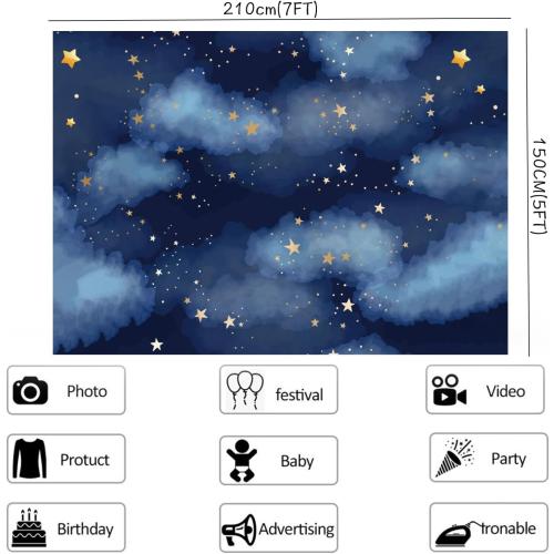 Stars Backdrop Night Sky Backdrop Twinkle Little Star Photography Background Blue Themed Happy 1st Birthday Party Banner Newborn Baby Shower Child Kids Portrait Photo Studio Props 7x5FT Vinyl