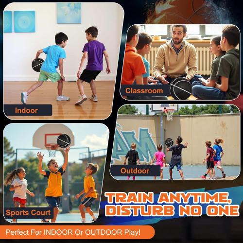 Silent Basketball Size 7 (29.5) – Grooved Airless Foam Indoor Basketball for Quiet Dribbling and Indoor Training, Pro PU Material – Achieve Real Feel Higher Bounce Quieter
