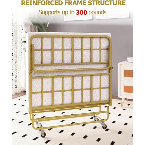 Ferlizer Folding Bed with Mattress  Space-Saving Guest Cot, Gold