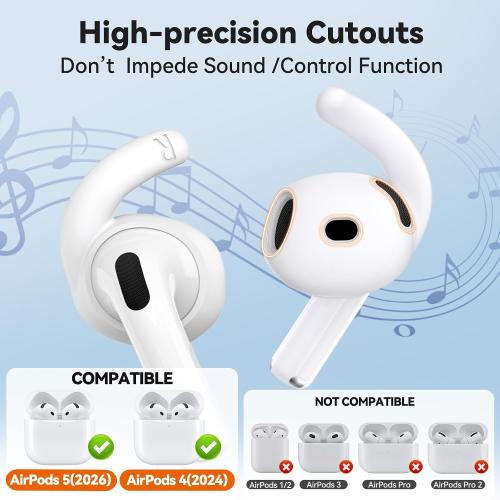 4 Pairs Anti-Slip for AirPods 5 / AirPods 4 Ear Tips Hooks (White)