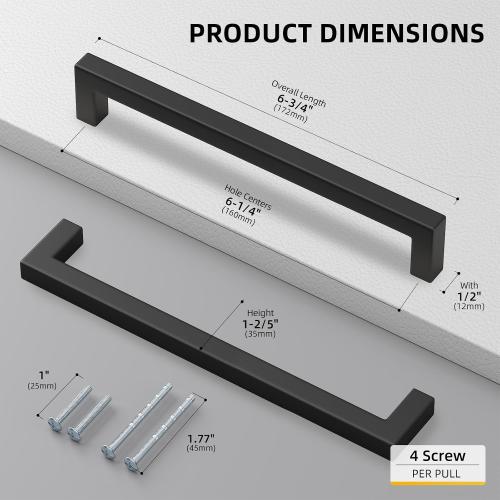 Goldenwarm 15 Pack 6-1/4 Inch Black Cabinet Handles Kitchen Drawer Pulls