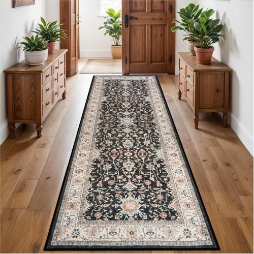 TOPRUUG 3x8 Washable Hallway Runner Rug: Soft Non-Slip Black Kitchen Rug