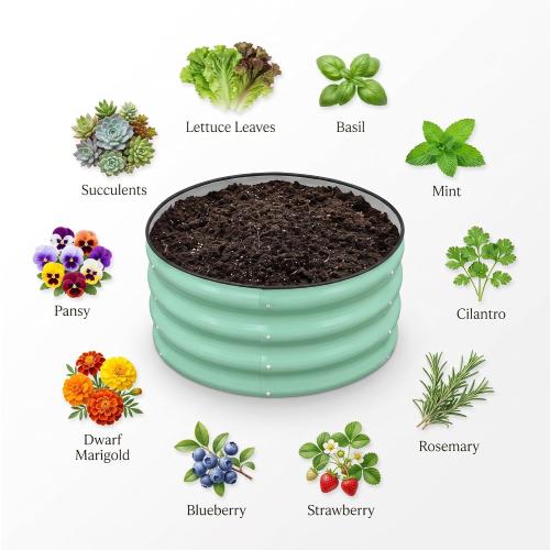 SnugNiture 2x2x1ft Round Galvanized Raised Garden Bed Kit Outdoor, Metal Planter Box for Planting Plants Vegetables, Green