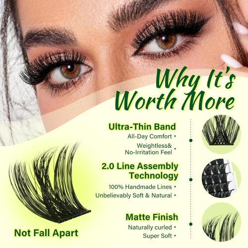 KEYYOU Lash Clusters Kit 144pcs Thick Volume D Curl Eyelash Clusters Lash Extension Kit with Mascara Brush Bond and Seal Glue Remover Applicators and Brush for DIY Lash Extensions (Y02)