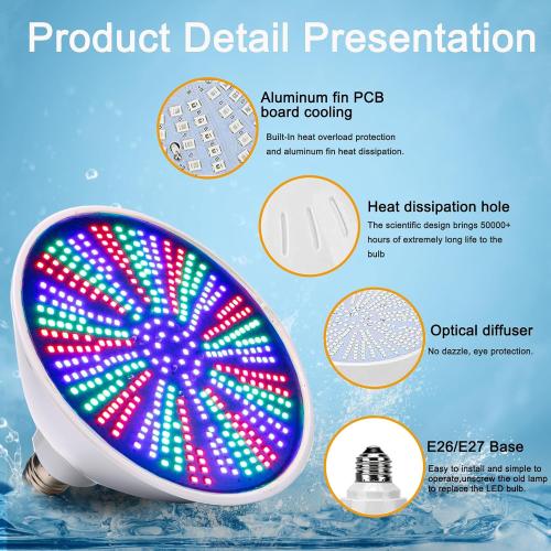 12V 50W LED Color Changing Pool Lights for Inground Pool, Swimming Pool Light Bulb with Remote,