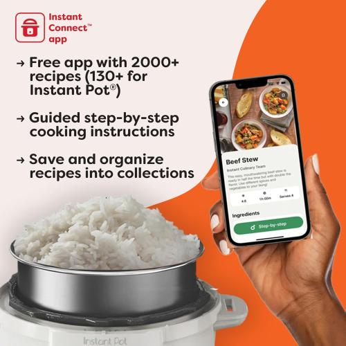 Instant Pot, 6-Quart Whisper Quiet 9-in-1 Electric Pressure Cooker, Slow Rice Steamer, Sauté, Yogurt Maker, Warmer & Sterilizer, Free App with 800  Recipes, Stainless Steel