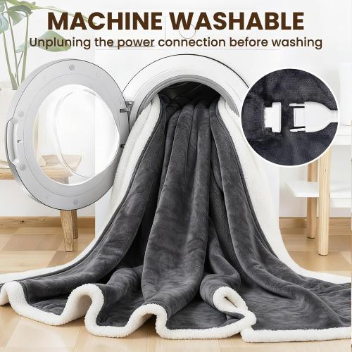 DAILYLIFE Wearable Heated Blanket with Foot Pocket, 52x72 Electric Blanket with Sleeves for 6 Heat Settings, 12 Hours Timer, Flannel & Sherpa, Charcoal