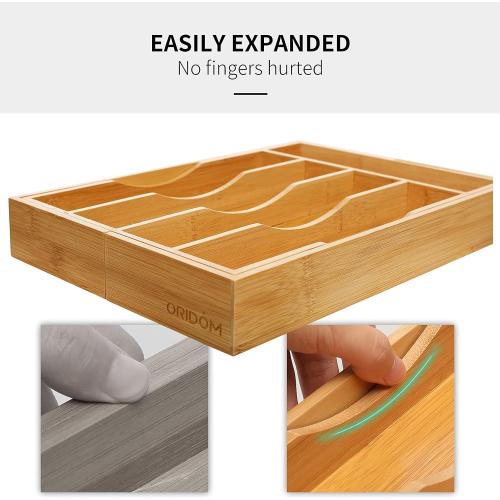 Expandable Bamboo Kitchen Drawer Organizer for Cutlery and Utensils, Adjustable Bamboo Wood Cutlery Tray in Drawer for Flatware and Silverware in Kitchen, (Natural)