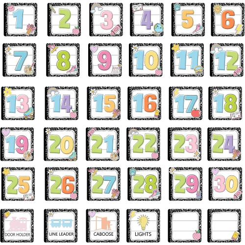 AmazingSpark 36 Pcs Large 6'' Composition Notebook Line up Spots for Classroom Waterproof Floor Number Sticker Classroom Line up Spot Decal Marker for Preschool Kindergarten Back to School(Cute)