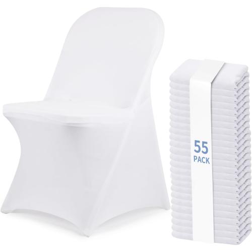 Fixwal 55 Pcs White Folding Chair Cover, Spandex Stretch Covers Ideal for Wedding, Party, Dining, Business Meeting, Banquet, Universal Fitted Washable Slipcover