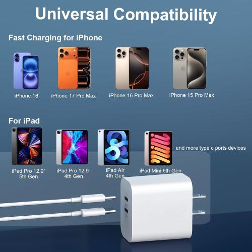 iPhone 17 16 15 Charger Fast Charging Cord, 10FT Long USB C Charging Cable with 20W Type C Charger Block for iPhone 17 Pro Max/17 Pro/17/, 16 15 Pro Max/16 15 Pro/16 15,iPad Pro/Air, Android Phone