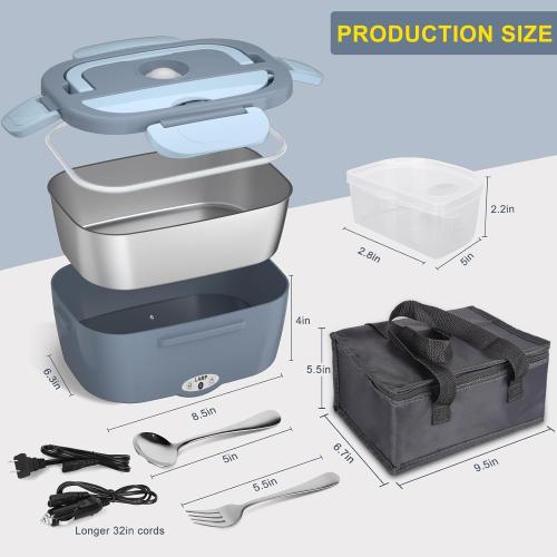 Carsolt Electric Lunch Box Food Heater - 3 in 1 Portable Leakproof Heated Lunch Box for Car/Home/Adults with 1.5L Removable 304 Stainless Steel Container, 60-80W, 12V/24V/110V (Blue)