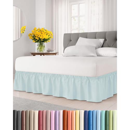 CGK Wrap Around Dust Ruffle Bed Skirt - King Size, 12 Inch, Ice Blue