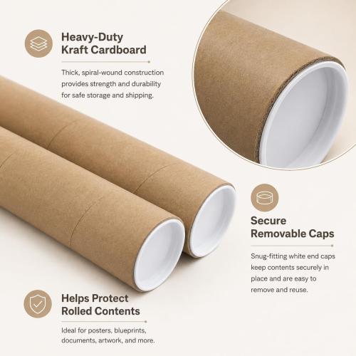 Kraft Mailing Tubes with End Caps for Posters & Documents