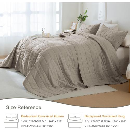 Masaca Oversized King Bedspread 118x106,Dark Khaki Waffle Weave California King Quilt Set Lightweight Extra Large Cal King Quilt Set Farmhouse Soft Luxury Coverlet 3 Pieces