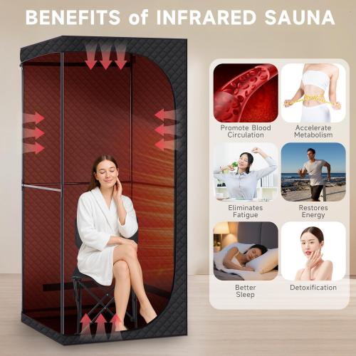 Portable Infrared Sauna Tent for Home, 5-Layer Insulated Dry Sauna with Fast Heating Generator, Red Light Therapy, Folding Chair Waterproof Design for Detox, Relaxation Weight Loss