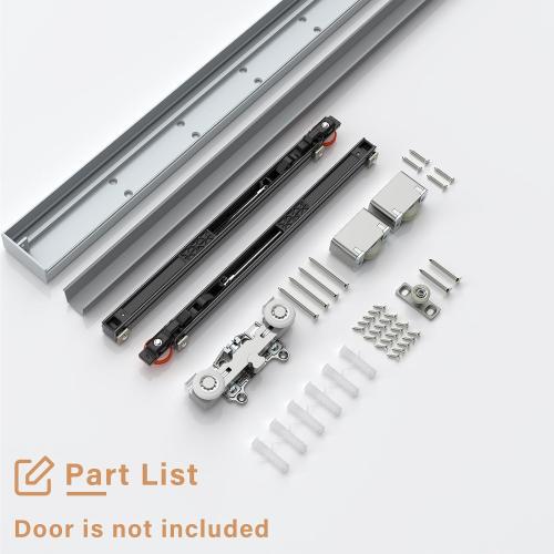 48inch Concealed Sliding Barn Door Hardware with Soft Close Mechanism, Wall Mount System, Fit MIN Opening Width 40in, Invisible Floor Track, Aluminum(Door is not Included)