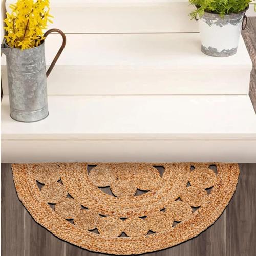 Boho Braided 1.5x3 Area Rug - Jute Natural Fiber Half Round Rug