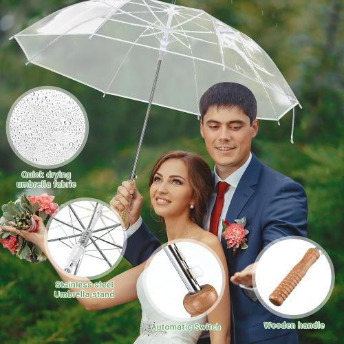 Umbrella  41 Inch  Stick Umbrella with Wooden Handle(Clear White)