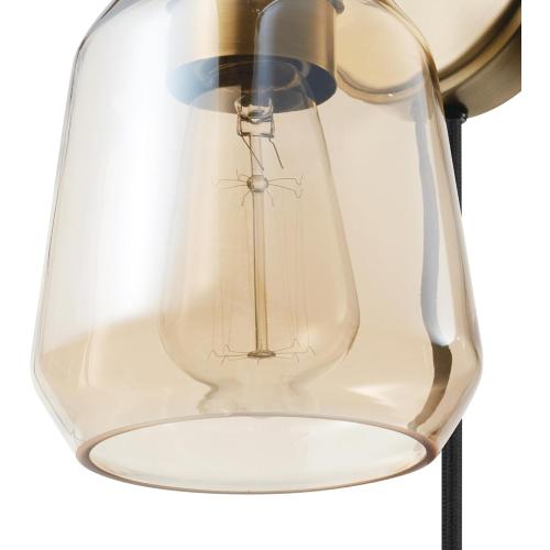 Globe Electric 1-Light Matte Brass Plug-in or Hardwire Wall Sconce with Smoked Amber Glass Shade and in-Line On/Off Switch