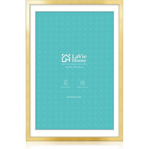 LaVie Home 27x40 Picture Frame Gold Poster Frame,Display Pictures 24x36 with Mat or 27x40 Without Mat, Frame and Polished Plexiglass, Horizontal and Vertical Format of The Walls