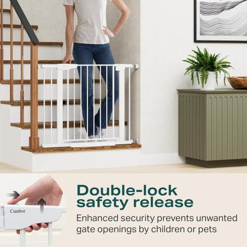 Cumbor 2 Pack 29.7-40.6(Extensions Included) Baby Gate for Stairs, Mom's Choice Awards Winner-Auto Close Dog Gate for doorways, Pressure Mounted Pet Gate Indoor, Wide Safety Child Gate for Dog,White