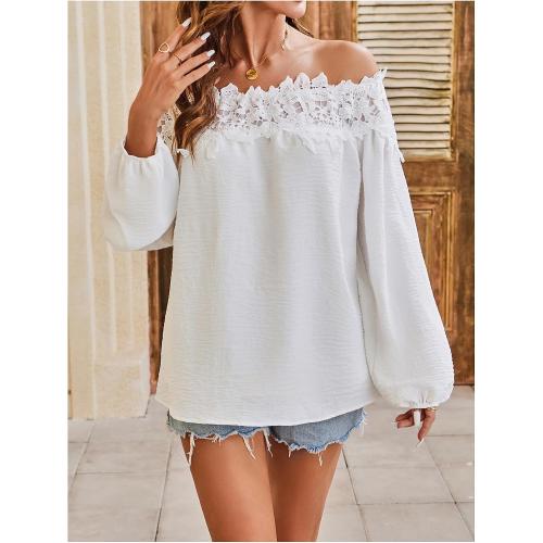 SweatyRocks Women's Lace Off The Shoulder Top Long Sleeve Vacation Blouse