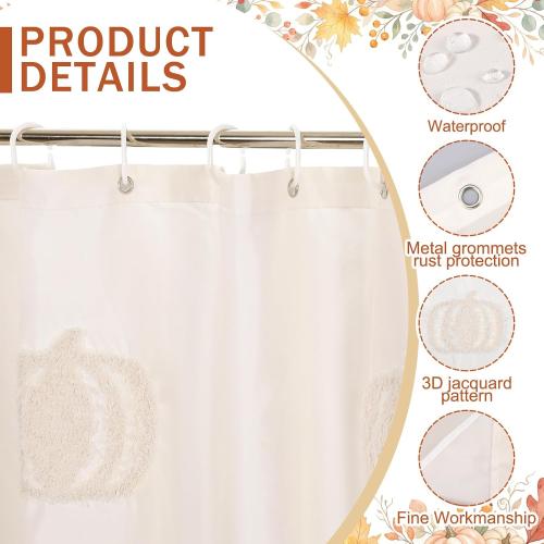 Beige Fall Pumpkin Shower Curtain for Bathroom 3D Tufted Embroidery Design