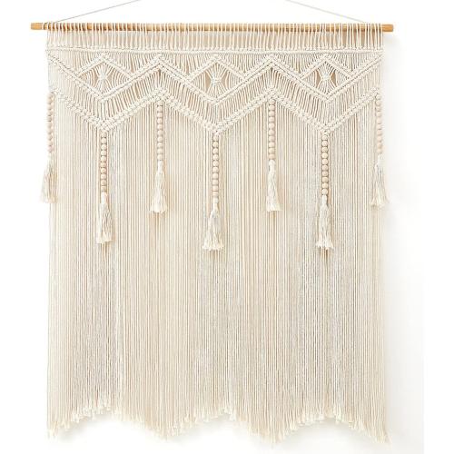 Mkono Macrame Wall Hanging Large Boho Decor Woven Wall Tapestry Chic Art Tassel Christmas Decoration for Backdrop over Bed Bedroom Nursery Dorm Classroom, Including Hanging Rod, 33''W x 42''H