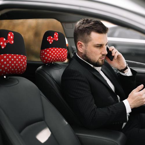 2 Pack Cute Red Bow and Black Dots Car Seat Headrest Cover for Women, Car Headrest Protector Seat Cover Elastic,Auto Interior Decor Front & Rear Seat Headrest Pads Decor,Universal Fit
