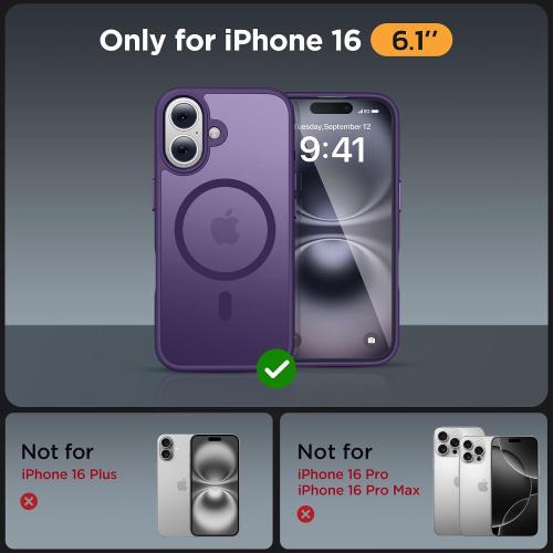 Miracase Magnetic Series for iPhone 16 Case [Compatible with MagSafe] Military-Grade Protection, Anti-Fingerprint, Slim Phone Case for iPhone 16 6.1 inch - Deep Purple