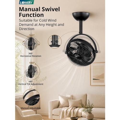 LEDIARY 10 Small Wall Mount Fan with Remote Plug in Cord, Black