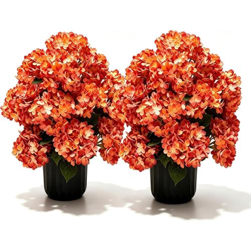20 H Artificial Hydrangea Trees, Faux Hydrangea Bush, Rust Orange, 2 Pack