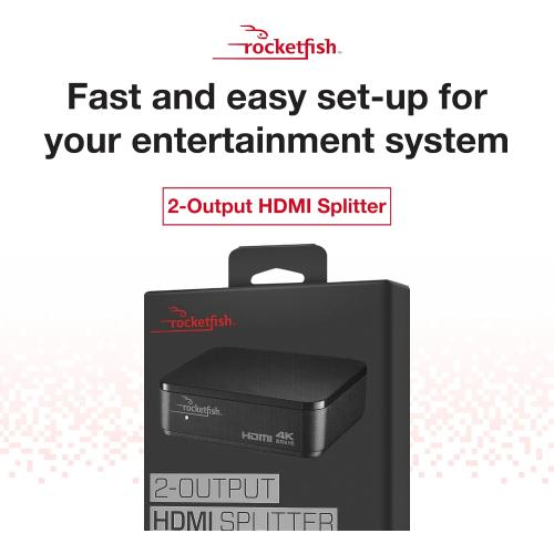 Rocketfish 2-Output HDMI Splitter with 4K at 60Hz and HDR Pass-Through - Dual HDMI Splitter with Easy Setup - HDMI Splitter Output Supports 2 HDMI Displays - Splitter with 4k & HDR Compatibility