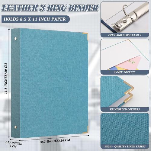 Fulmoon 6 Pcs Aesthetic 3 Ring Binders with Linen Cover 1 Inch Round Rings Binder with Inner Pocket 8.5 x 11 Binder Fits Letter Sized Durable for School Office and Home (Ocean Blues)